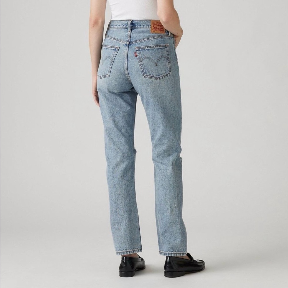 Levi's High Rise Light Blue 501 Distressed Jeans - Picture 2 of 4